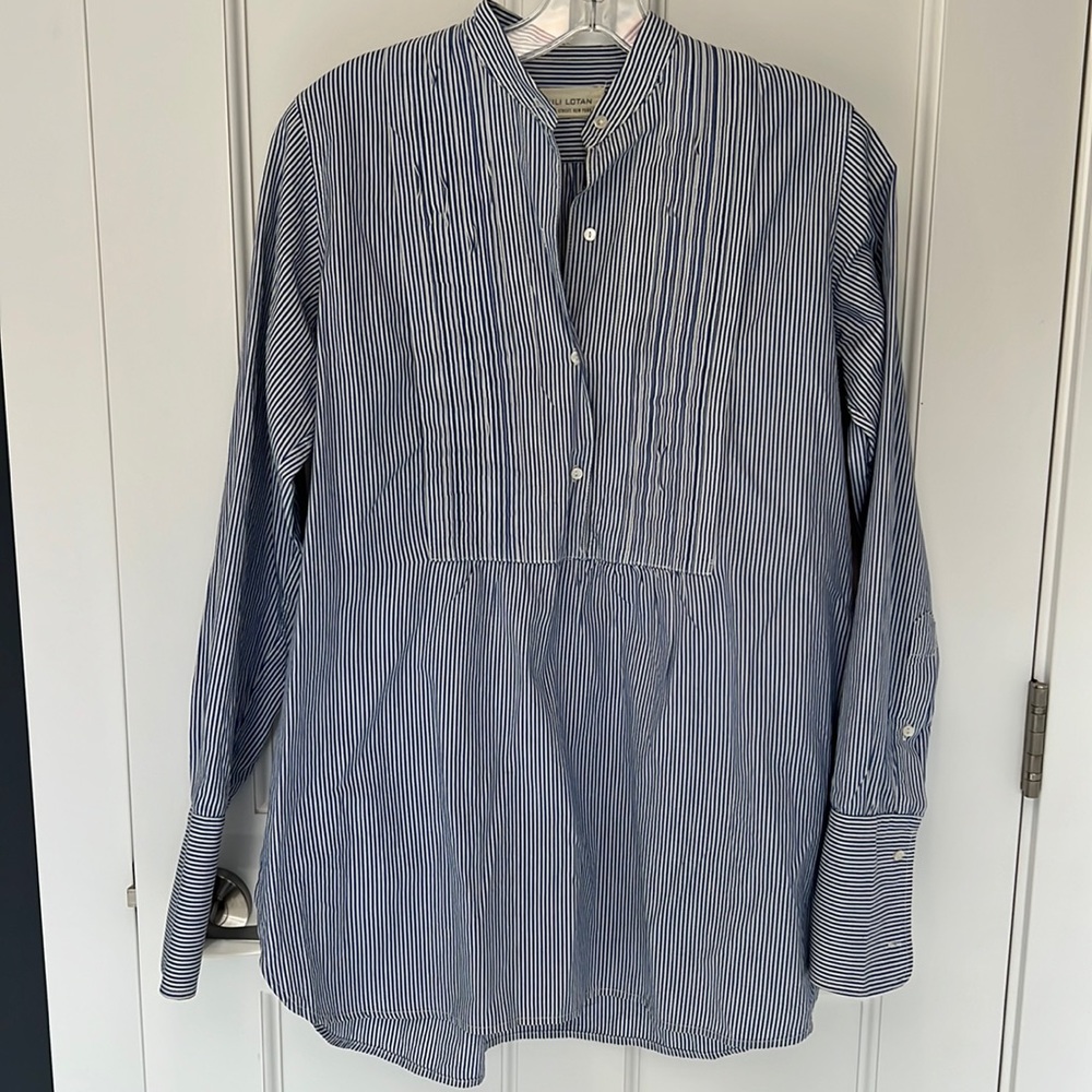 Nili Lotan Navy Striped Tuxedo Shirt